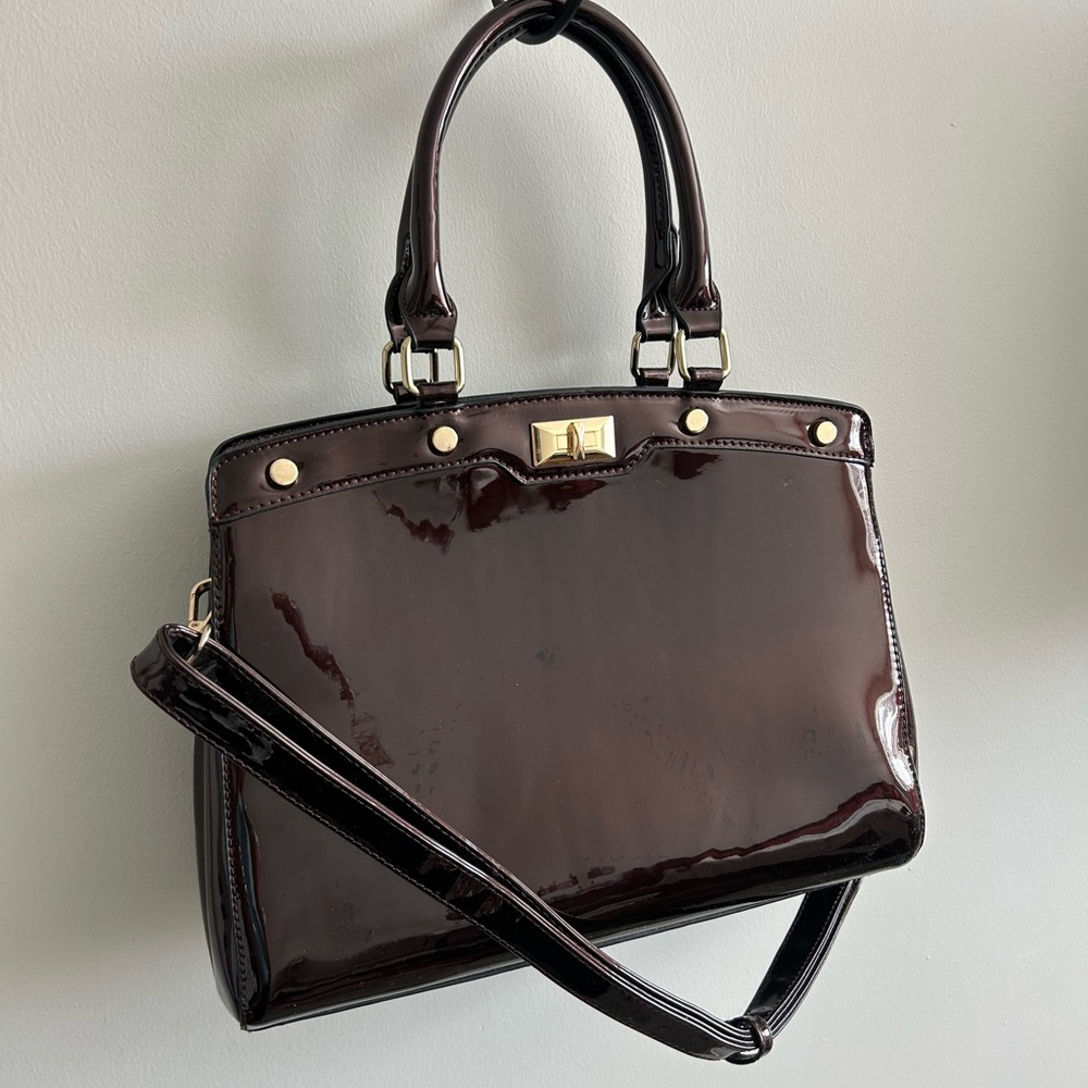 Elegant shiny chrome Brown orange Handbag crossbody and handles